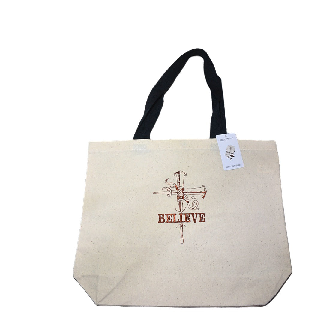 Embroidered BELIEVE Canvas Tote Bag