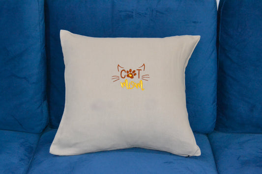 CAT MOM - Embroidered Toss Pillow Cover