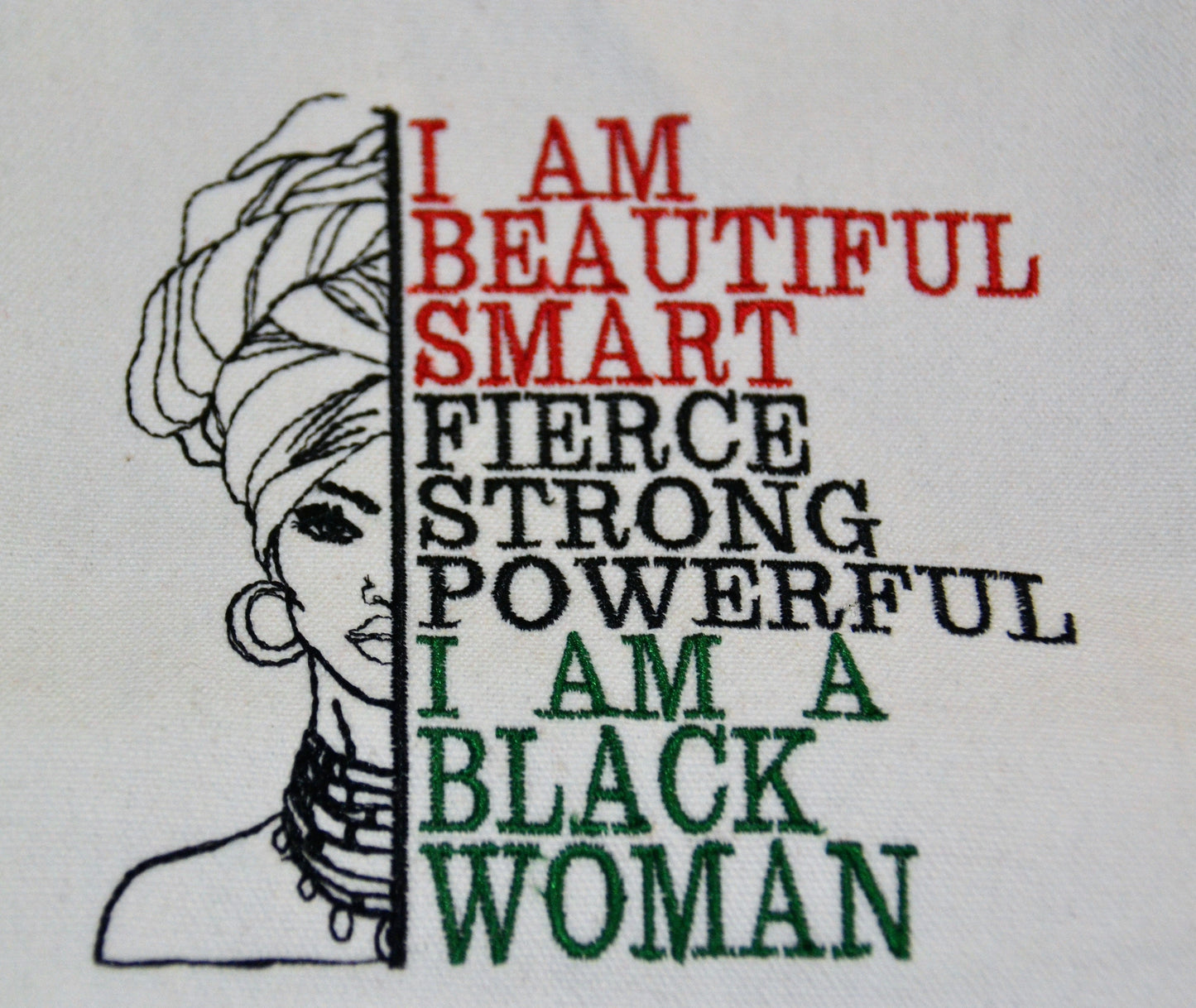 Embroidered I AM A BLACK WOMAN Medium Canvas Tote Bag