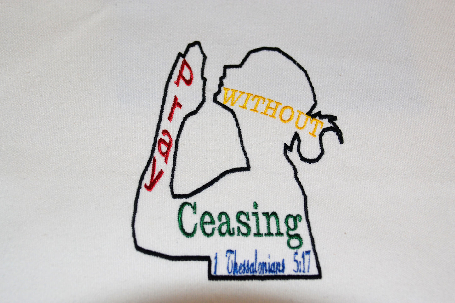 Embroidered PRAY WITHOUT CEASING Canvas Tote Bag