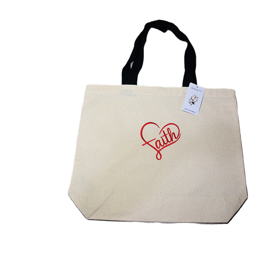 Embroidered FAITH Canvas Tote Bag