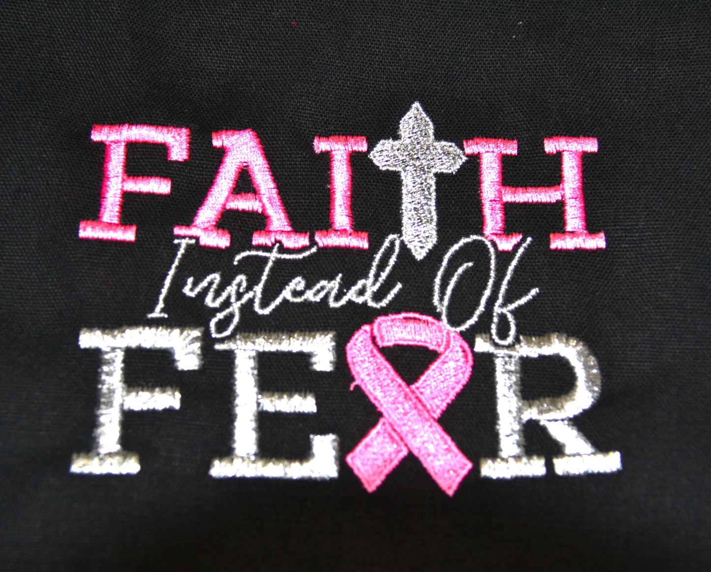 Embroidered Faith Instead of Fear - Breast Cancer Survivor Canvas Tote Bag