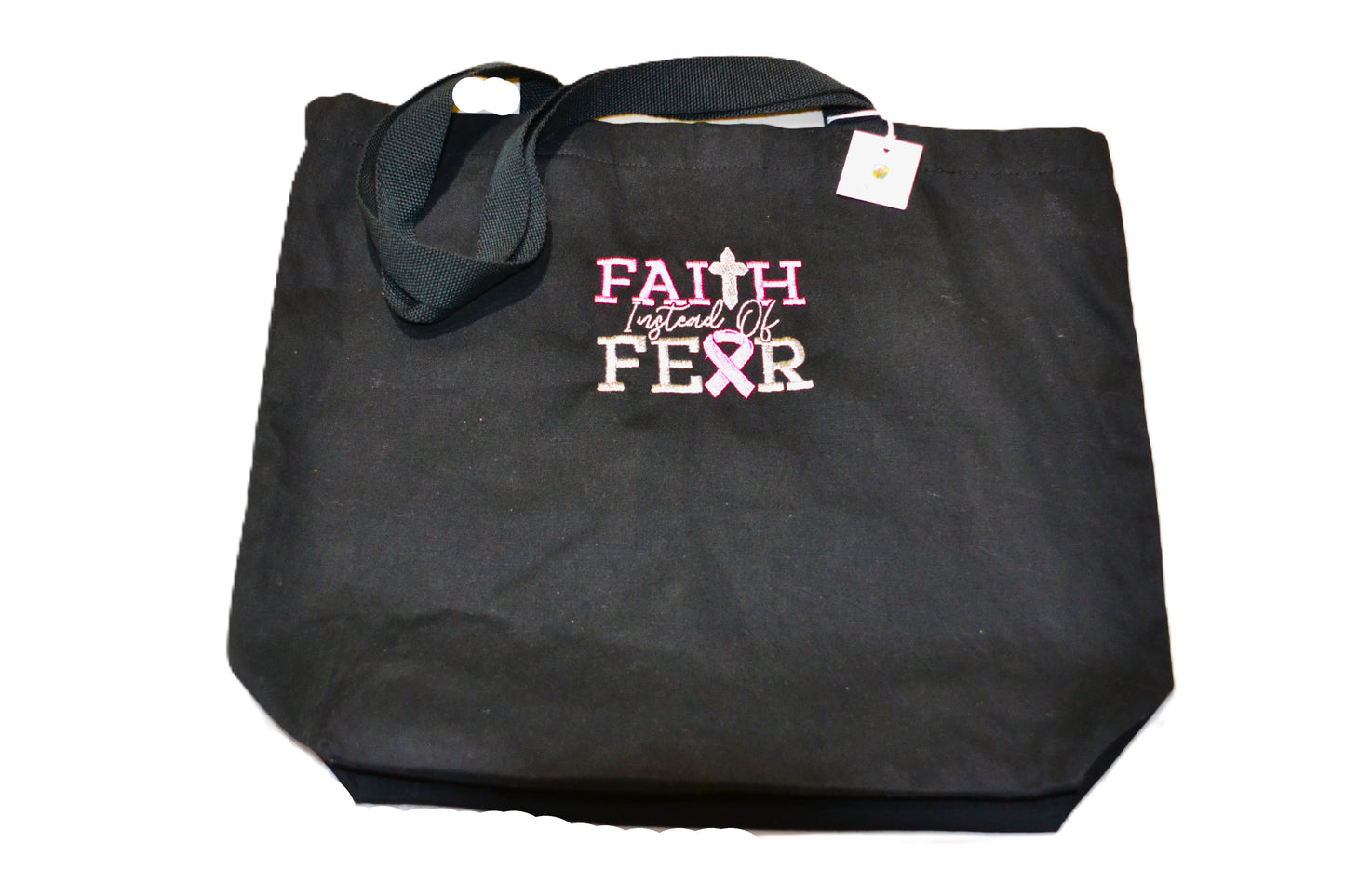 Embroidered Faith Instead of Fear - Breast Cancer Survivor Canvas Tote Bag