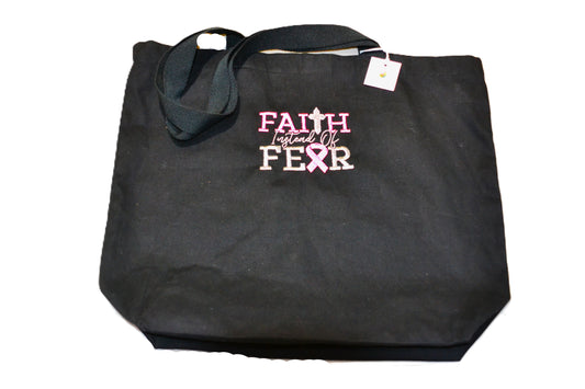 Embroidered Faith Instead of Fear - Breast Cancer Survivor Canvas Tote Bag