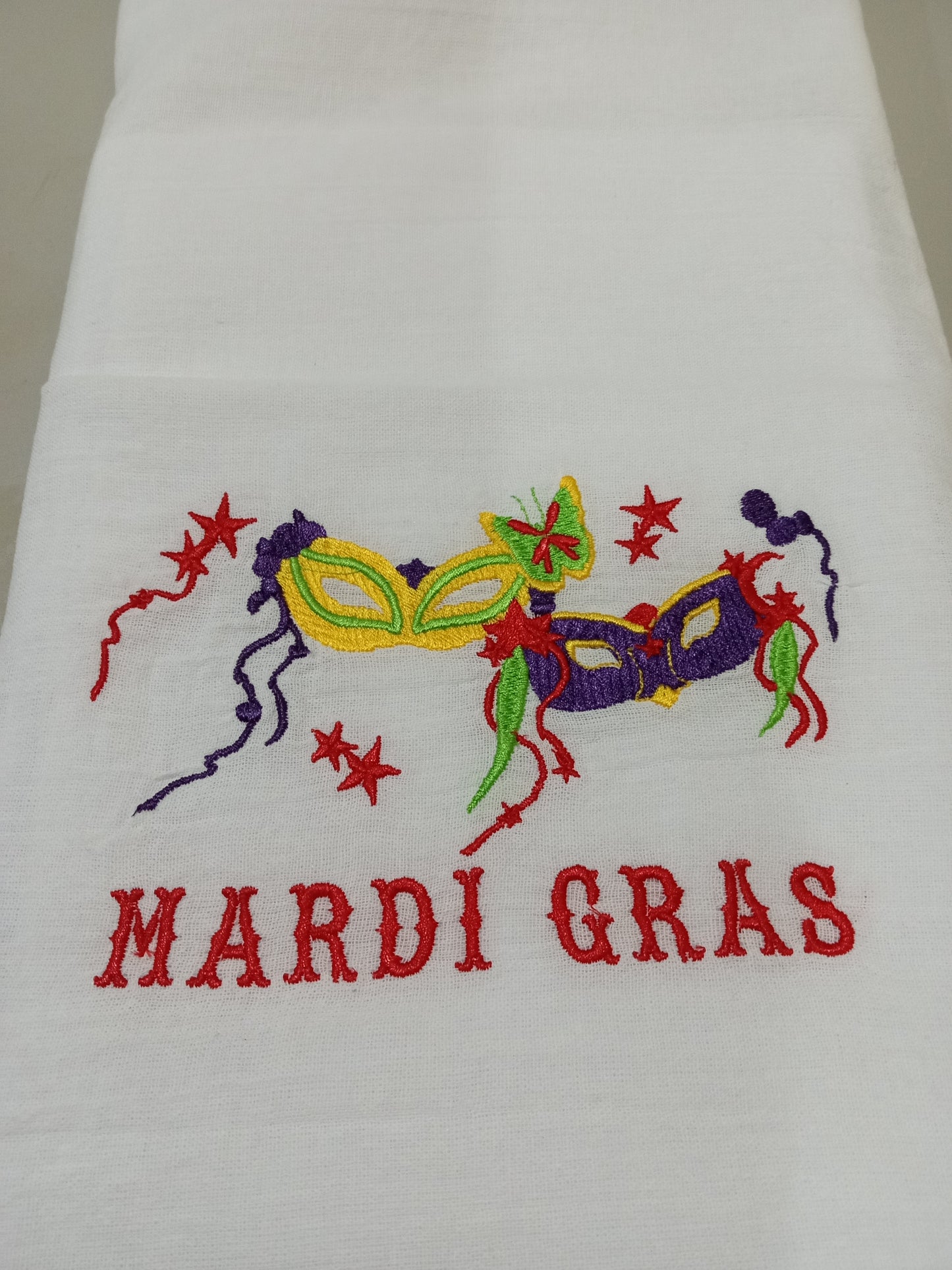 Embroidered MARDI GRAS Flour Sack Kitchen Towel