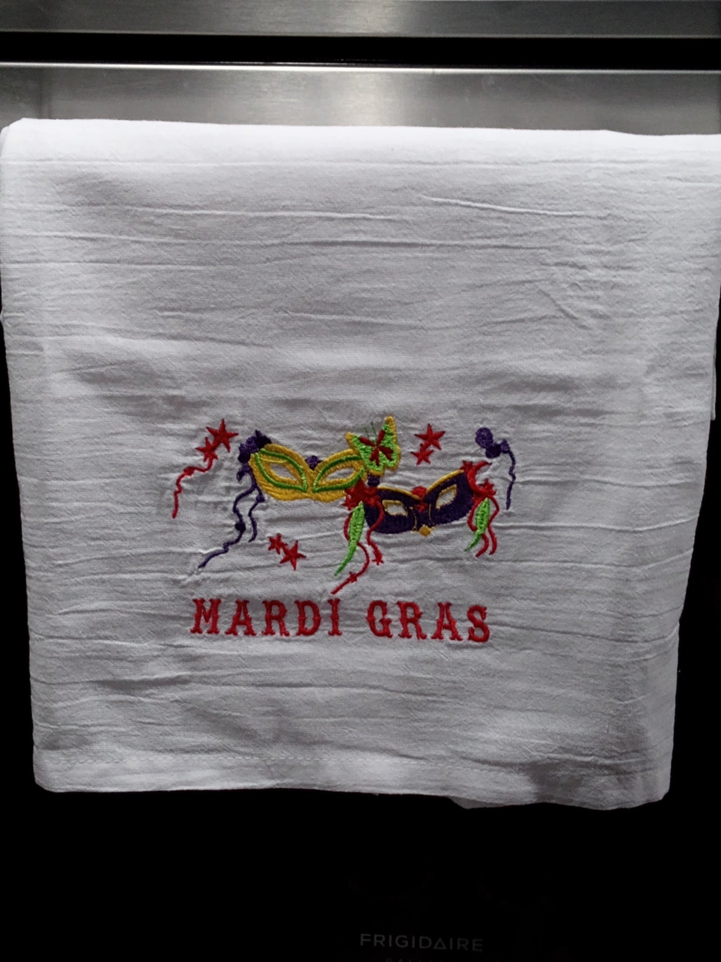 Embroidered MARDI GRAS Flour Sack Kitchen Towel