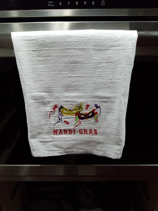 Embroidered MARDI GRAS Flour Sack Kitchen Towel