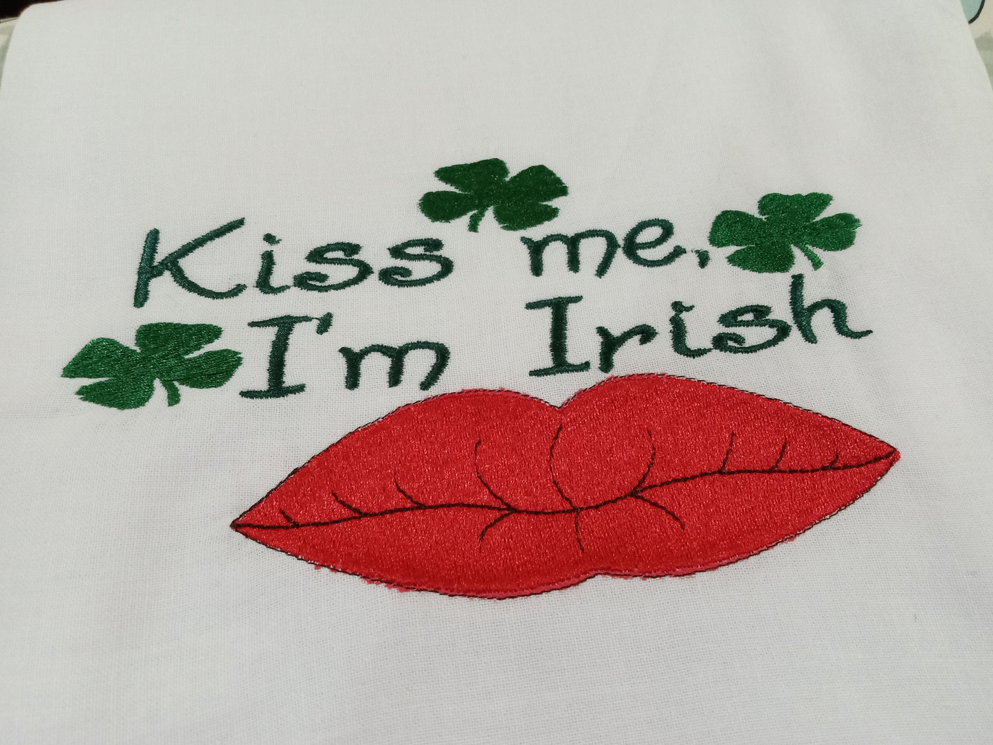 Embroidered KISS ME I'M IRISH, ST. PATRICK'S DAY Flour Sack Kitchen Towel
