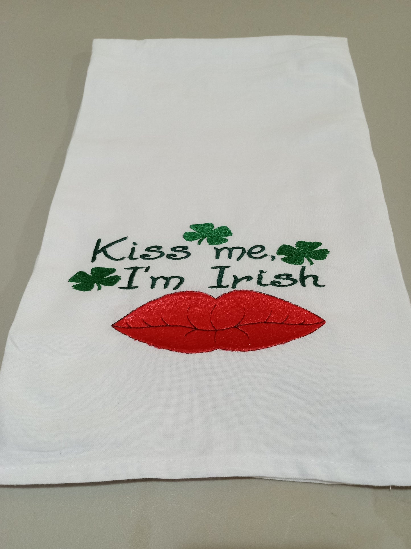 Embroidered KISS ME I'M IRISH, ST. PATRICK'S DAY Flour Sack Kitchen Towel