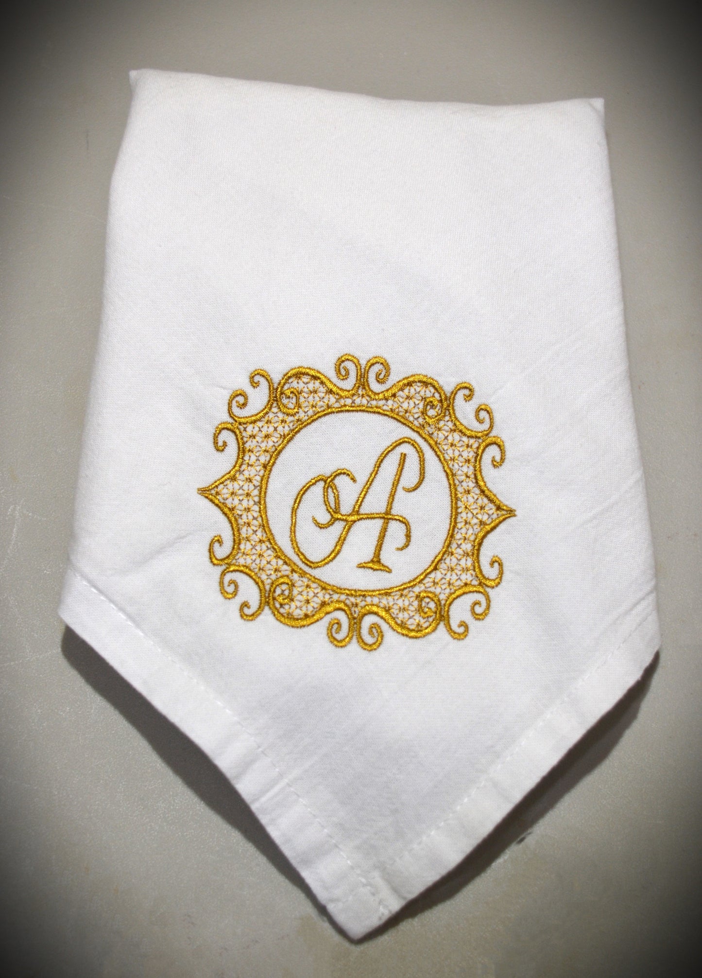 Monogrammed Embroidered Scroll Circle Dinner Napkin