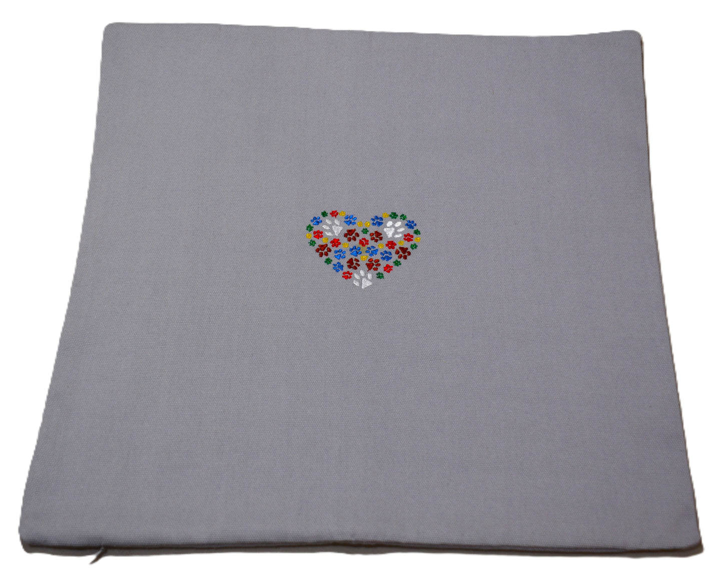 Toss Pillow Cover - Embroidered Animal Paws Heart
