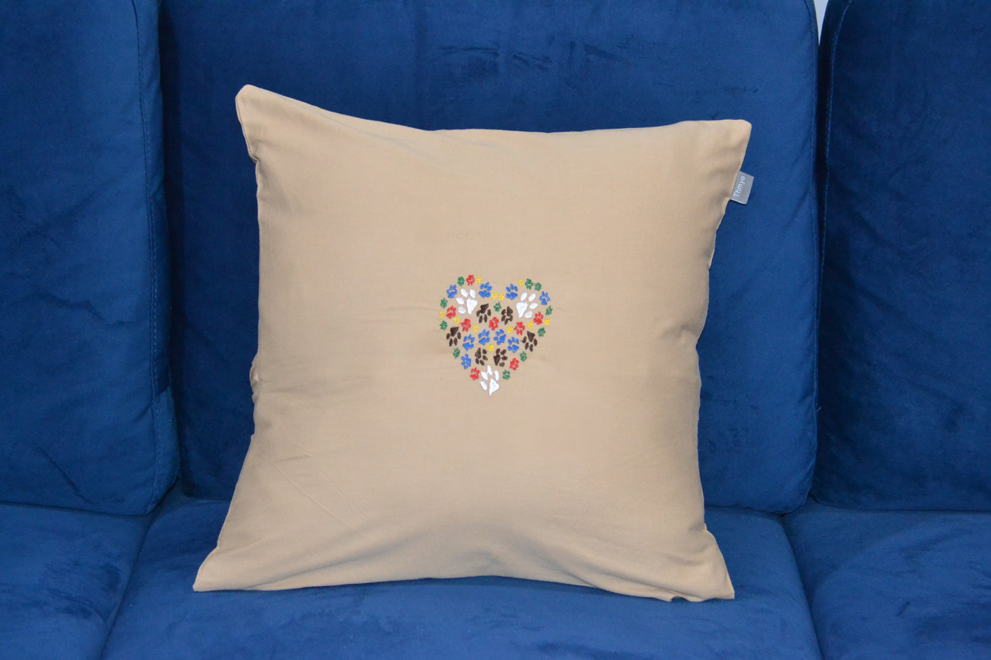 Toss Pillow Cover - Embroidered Animal Paws Heart