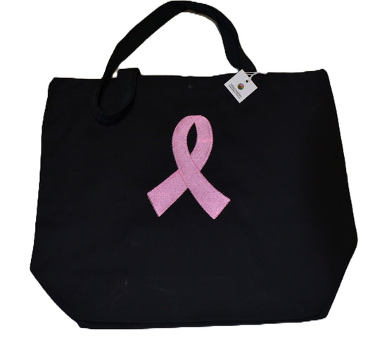 Embroidered Breast Cancer Survivor Pink Ribbon Canvas Tote Bag