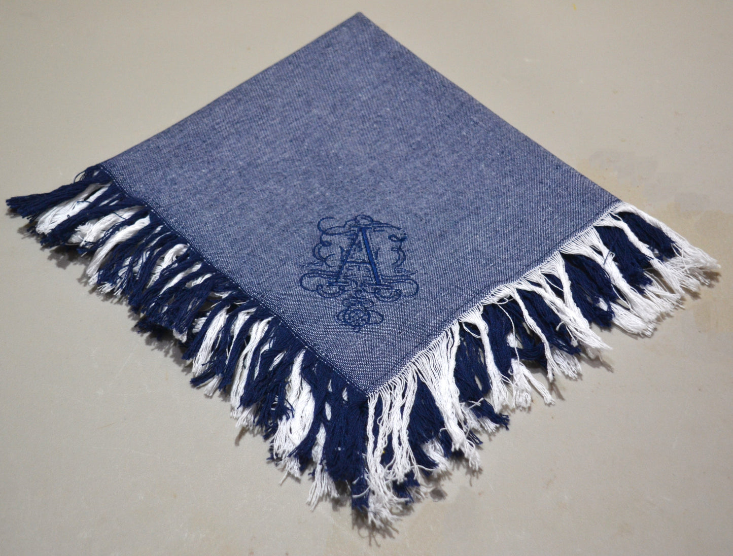 Monogrammed Embroidered Denim Rustic Chic Dinner Napkin