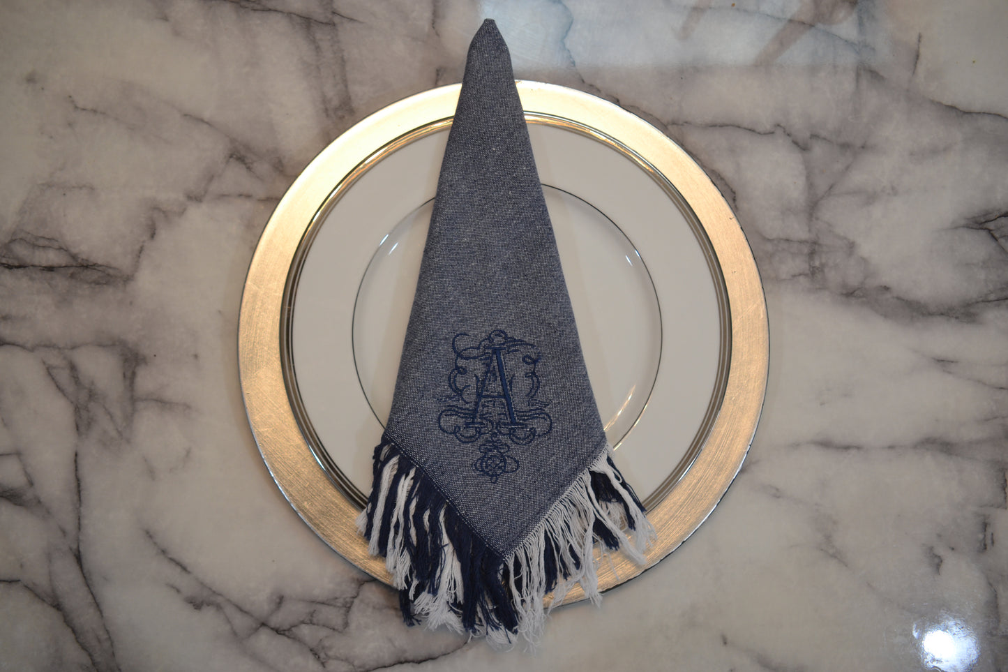 Monogrammed Embroidered Denim Rustic Chic Dinner Napkin