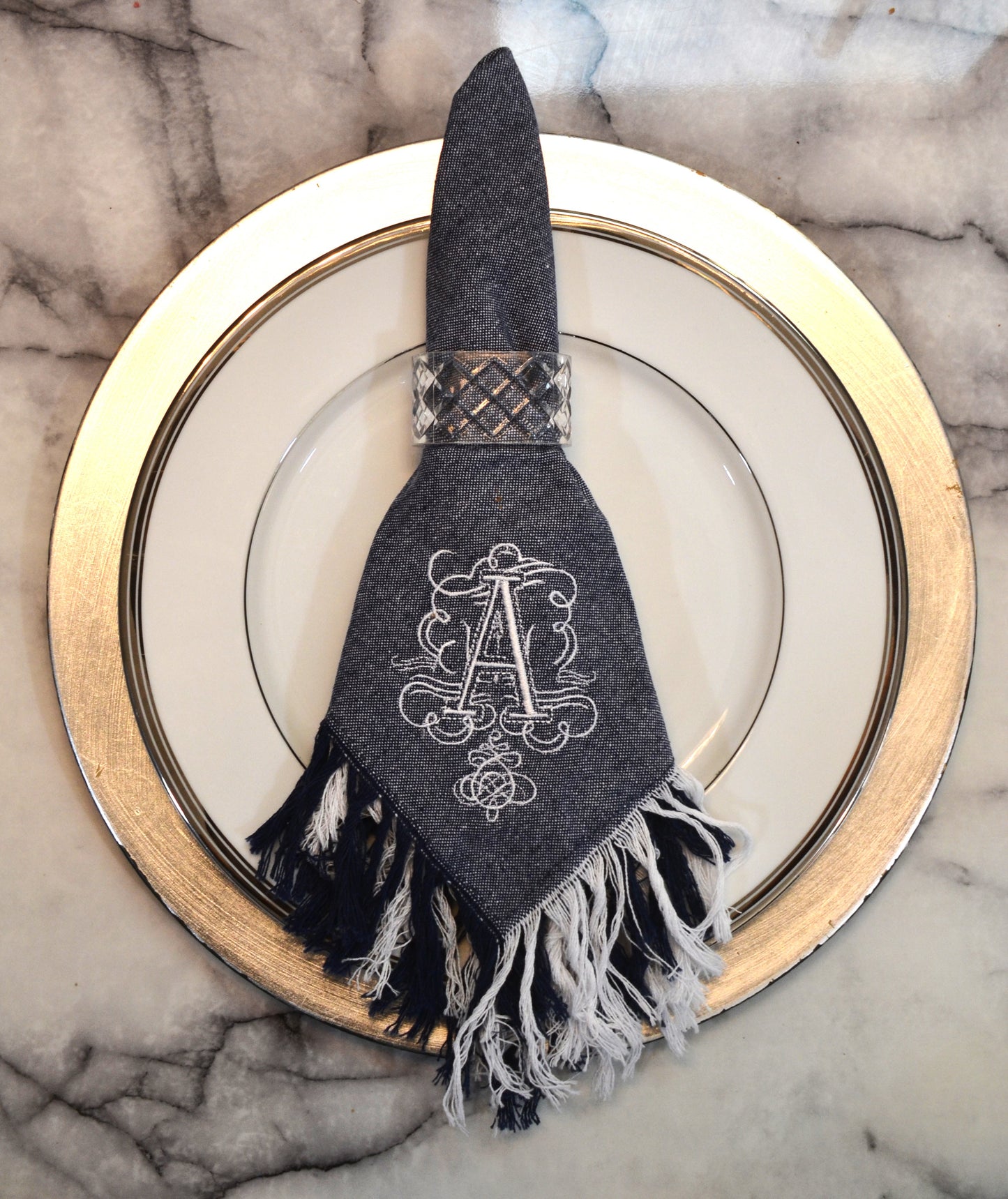 Monogrammed Embroidered Denim Rustic Chic Dinner Napkin