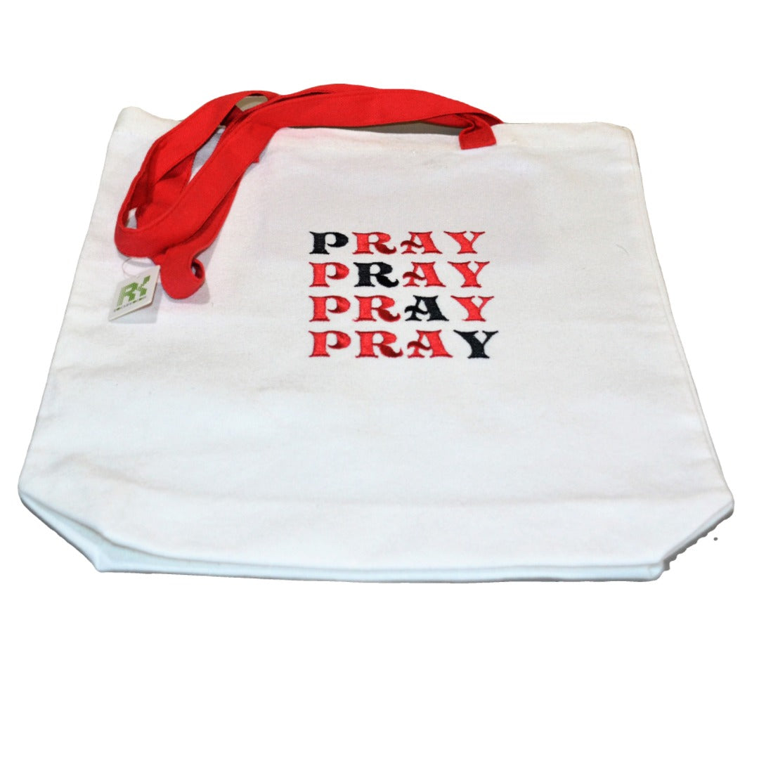 Embroidered PRAY PRAY PRAY Medium Canvas Tote Bag