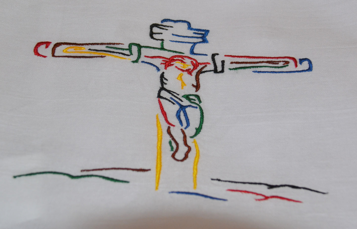 Embroidered THE CRUCIFIXION ART DECO Flour Sack Kitchen Towel (White)