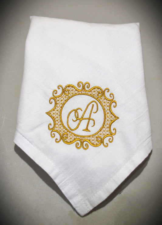 Monogrammed Embroidered Scroll Circle Dinner Napkin