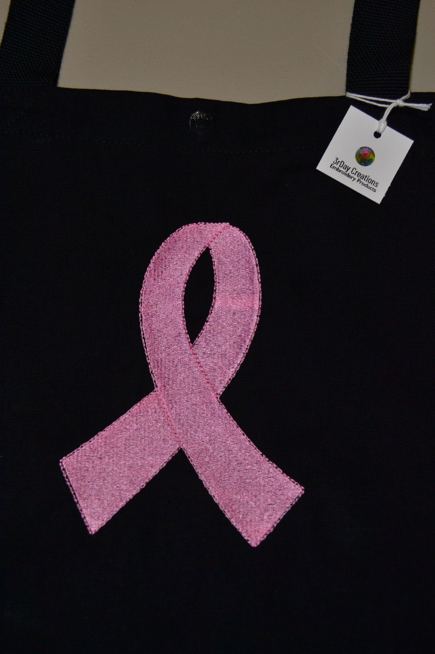 Embroidered Breast Cancer Survivor Pink Ribbon Canvas Tote Bag