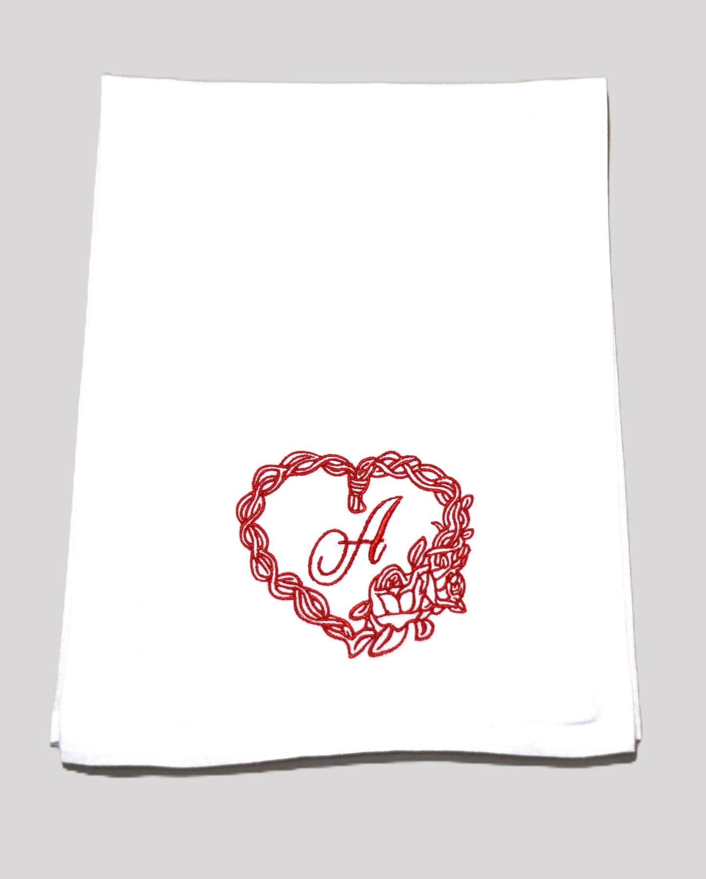 Springtime Heart Customized Embroidered Monogram Kitchen Dish Towel